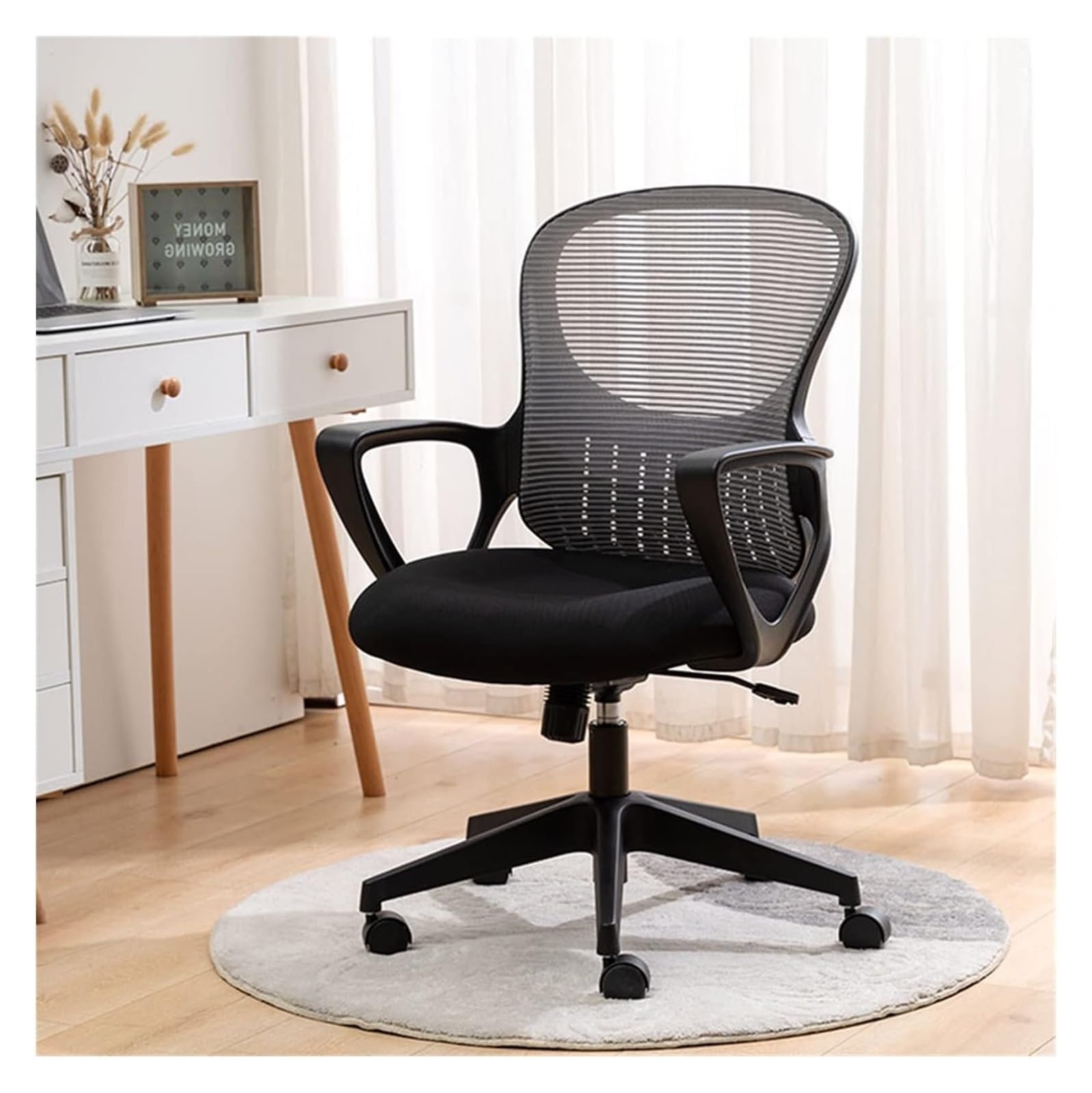 BFVAKBKYT Home Office Ergonomischer Schreibtischstuhl, Moderner Executive-Drehstuhl mit Lordosenstütze, Verstellbarer Hocker, Roll-Drehstuhl mit Armlehnen, Drehstuhl(Gray)