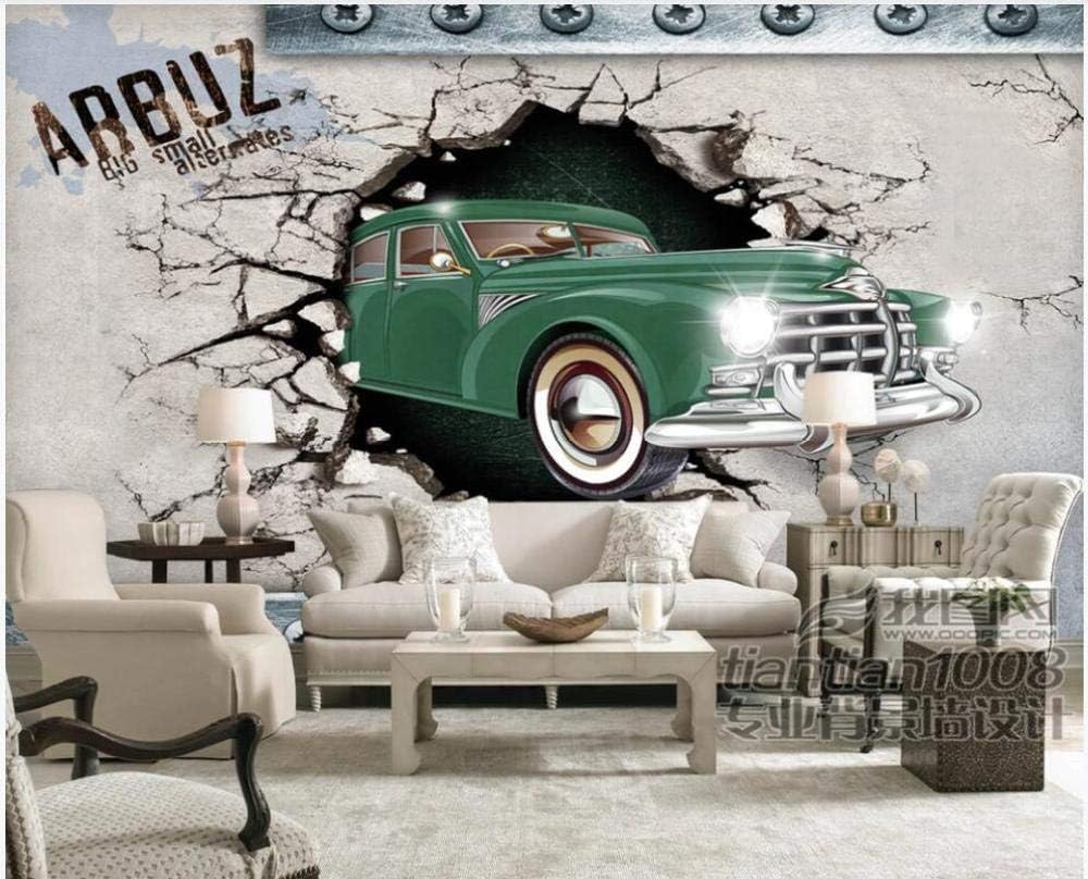 Grüner Oldtimer Graue Betonwand 3D Tapete Poster Restaurant Schlafzimmer Wohnzimmer Sofa TV Dekorative Wand-150cm×105cm