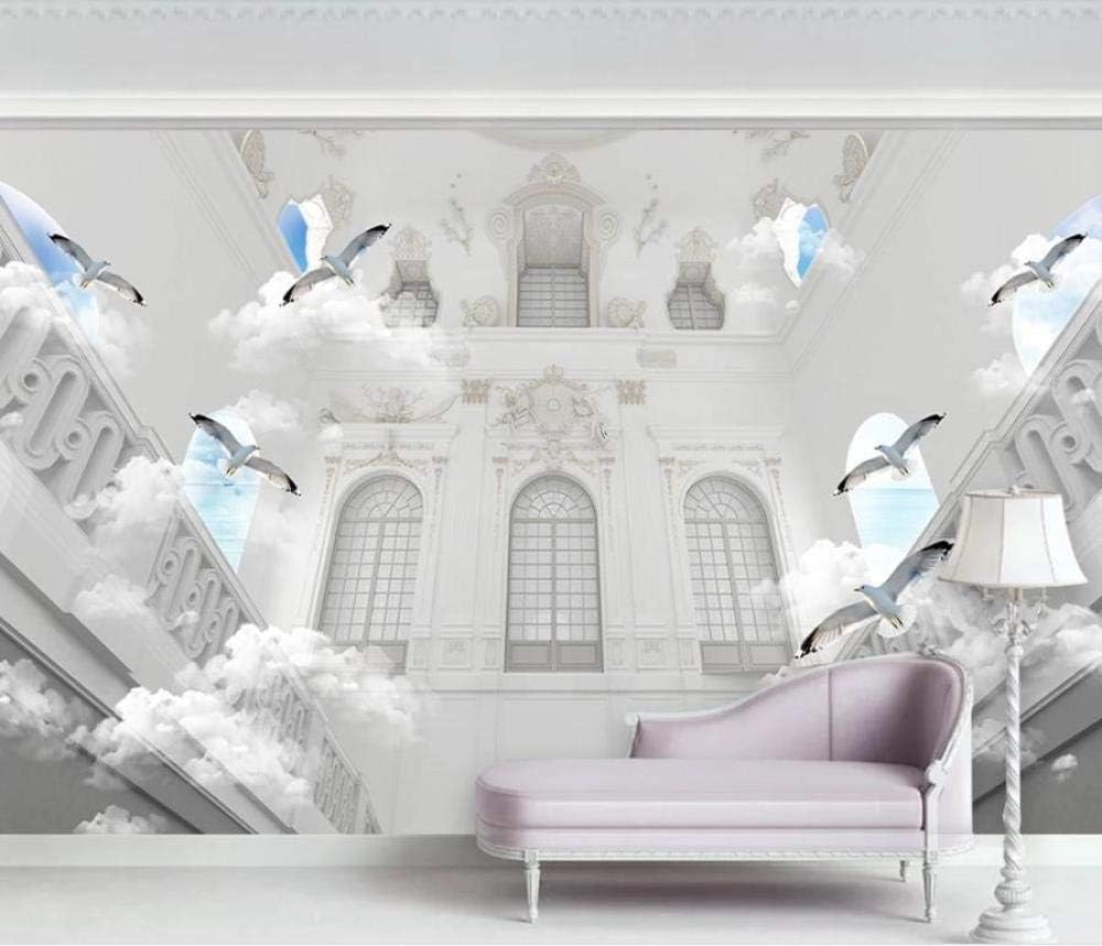 Blauer Himmel Weiße Wolken Vögel Gebäude 3D Tapete Poster Restaurant Schlafzimmer Wohnzimmer Sofa TV Dekorative Wand-150cm×105cm