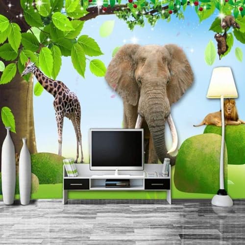 Cartoon Tiere Elefant Löwe Giraffe 3D Tapete Poster Restaurant Schlafzimmer Wohnzimmer Sofa TV Dekorative Wand-350cm×256cm