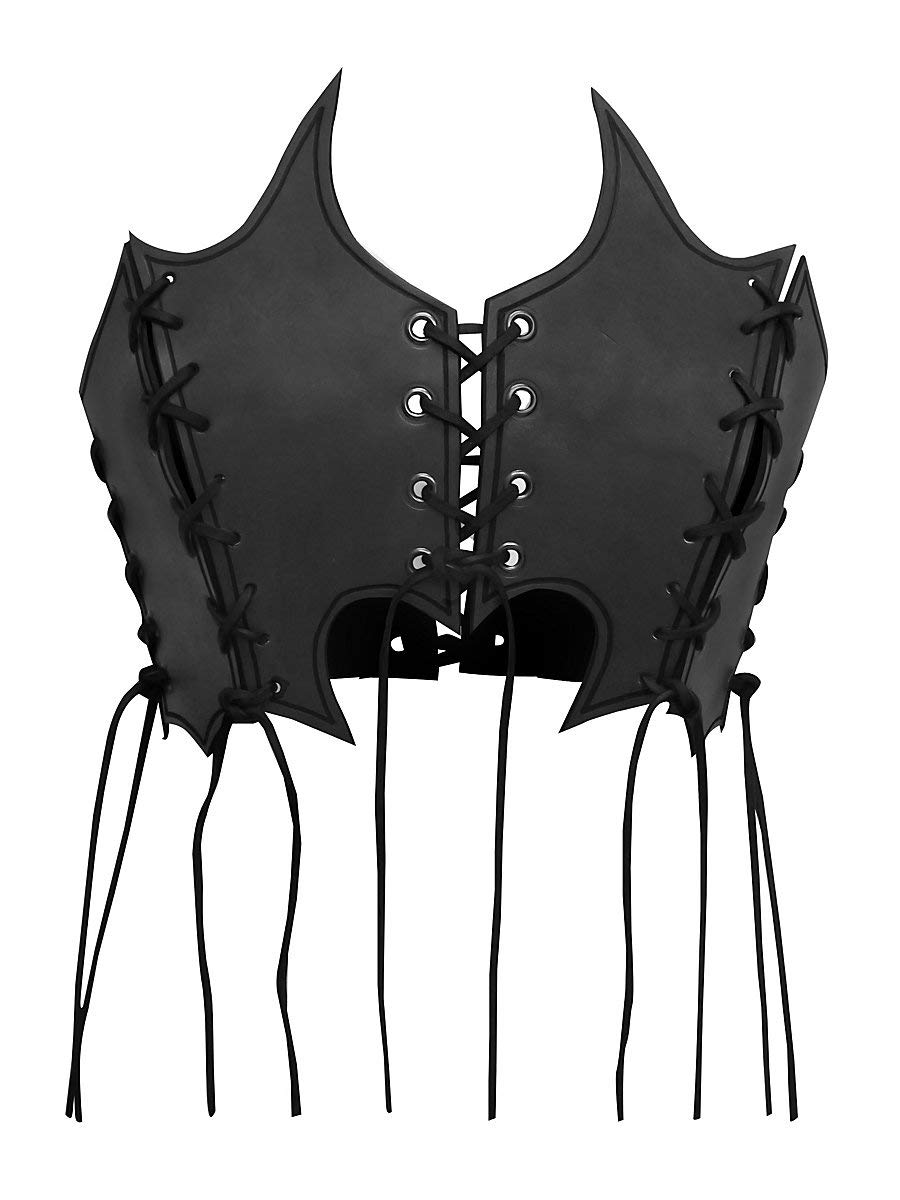 Andracor - Fantasy Brustplatte aus Leder für Frauen – Geflammtes Bustier aus Rüstleder mit Schnürung und toller Optik – für LARP, Mittelalter, Wikinger & Fantasy - Schwarz/Braun/Grün/Rot – S bis L