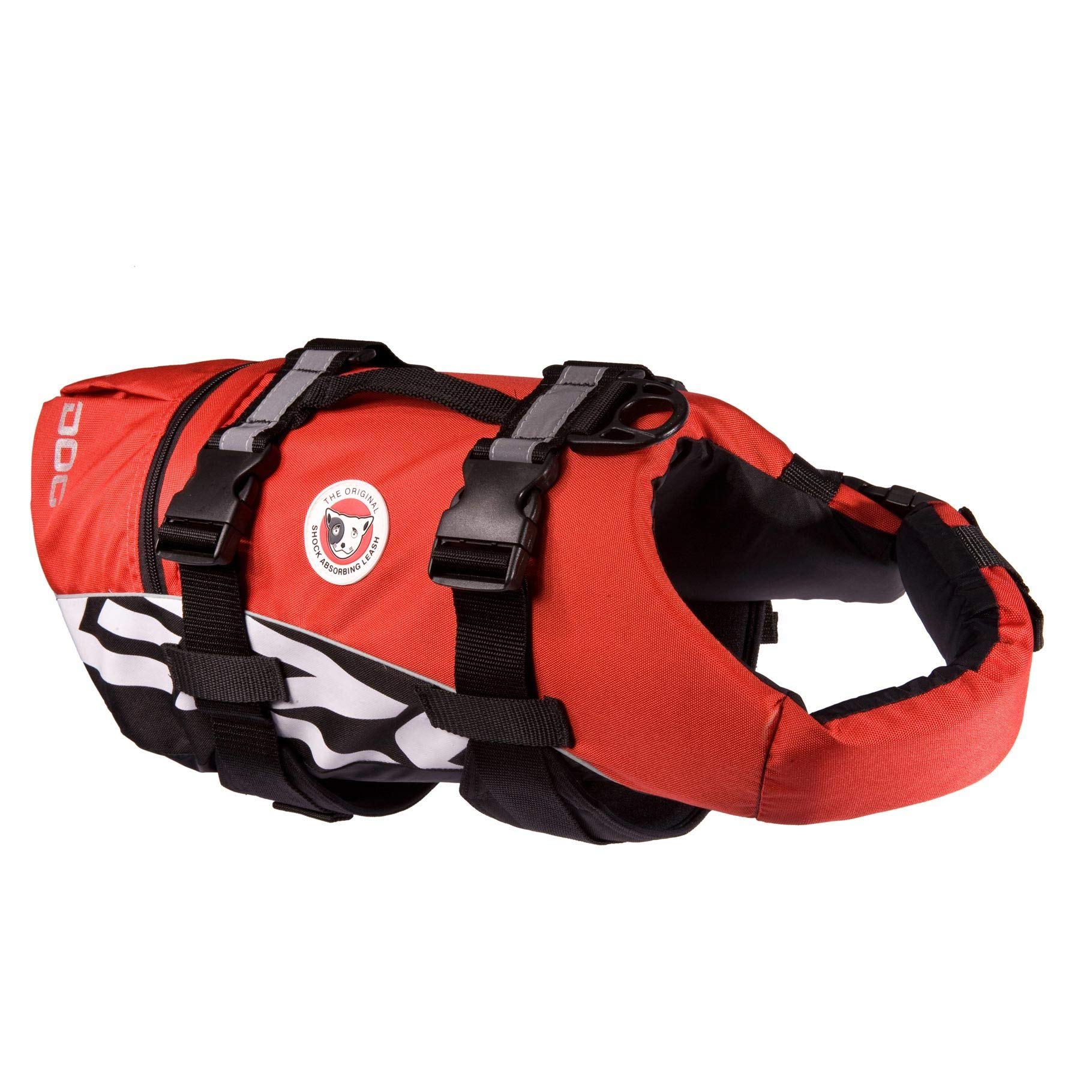 EzyDog Schwimmweste Hund - DFD Hundeschwimmweste - Schwimmwesten für für Kleine Hunde - Rettungsweste mit Griff und Reflektoren, Größenverstellbar (M2XS, Rot)