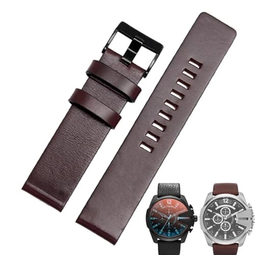 BANDKIT Uhrenarmband aus Rindsleder für Diesel Uhrenarmband DZ7312 | DZ4323 | DZ7257 mit Edelstahl-Dornschließe, flaches Band 24, 26, 27, 28, 30 mm, 26 mm, Achat