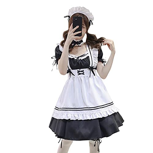 トクとユウ Dienstmädchen-Kostüm Anime Cosplay Lolita Kleid Französische Dienstmädchenuniform (L-XL-XXL) (Schwarz, XL)