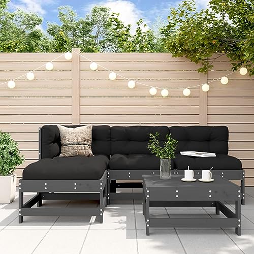 Juroupi 5-tlg. Garten-Lounge-Set mit Kissen Balkon MöBel Set Lounge MöBel Outdoor Garten LoungemöBel Set Grau Massivholz - 3186048