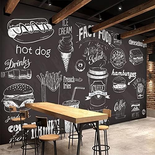 XLMING Hand Gezeichnet Kreidetafel Essen Dessert Fast Food Coffee Shop Restaurant 3D Tapete Home Dekoration Wohnzimmer Sofa Schlafzimmer Tv Hintergrund Wand-350cm×256cm