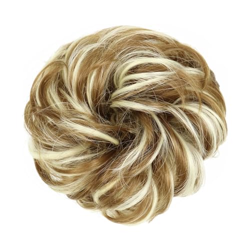 Haarteil Synthetischer Haarknoten, unordentlicher Chignon, Pferdeschwanz, Haarverlängerung, elastisches Gummiband, Haargummis for Frauen, blond, braun, gewellter Dutt Haarverlängerung(Q-6H613)