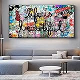 Wandkunst, Leinwand, dekoratives Gemälde, Motiv: "New Life Is Beautiful", Graffiti, Leinwand, Straßenkunst, inspirierendes Zitat, moderne Pop-Art-Dekoration, rahmenlos, 80 x 160 cm