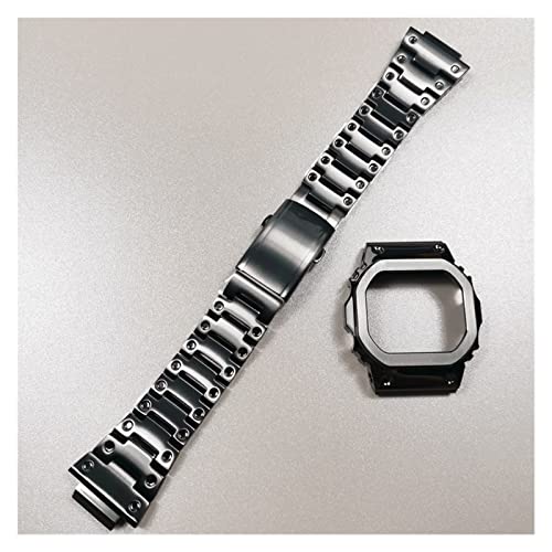 LOUPKC MINGSHAN Kompatibel mit DW5600 Watchband- und Lünette Metall -Set kompatibel mit GWM5610 GW5000 Edelstahl -Wachbandkoffer DW5600 GW-M5610 GW5000 Serie mit Tools(Black set,5610 Style)