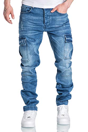 Amaci&Sons Herren Cargo Jeans Regular Slim Denim Hose Destroyed 7985 Hellblau W31/L32