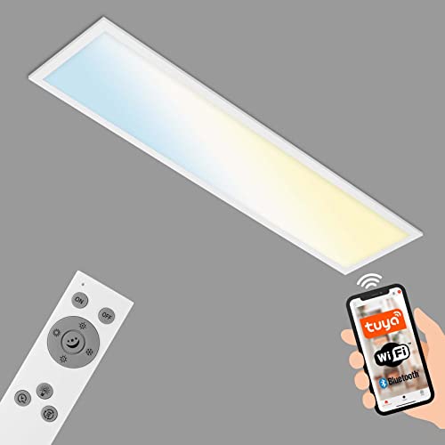 Briloner Leuchten - Smarte LED Deckenleuchte, Wifi Deckenlampe Ultra Flach, CCT, Dimmbar, Sprachsteuerung, Weiß, 1000x250x66 mm