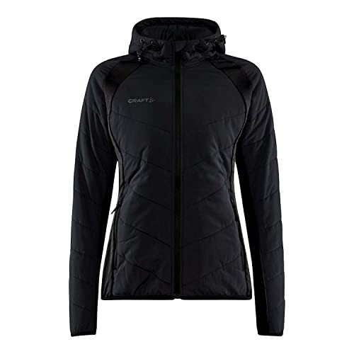 Craft ADV EXPLORE HYBRID JACKET W | Übergangsjacke Damen XS | Black | Leichte, wattierte Jacke mit Jersey-Stretcheinsätzen | Verstellbare Kapuze | Mit Taschen | Leichte Windjacke Damen