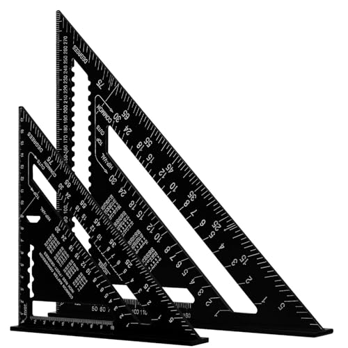 2 Stück Dreieckslineal, 7 Zoll und 12 Zoll Dreieckslineal, Winkelmesser, Hochpräzisions-Aluminium-Legierung-Dreieckslineal, Layout-Messwerkzeug für Ingenieur-Zimmermann (Metrisch, Schwarzes)