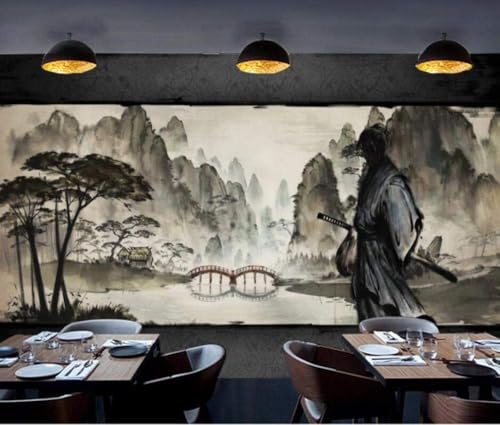 Schwarz Und Weiß Ritterlichkeit Hohe Berge Brücken Häuser Bäume 3D Tapete Poster Restaurant Schlafzimmer Wohnzimmer Sofa TV Dekorative Wand-300cm×210cm