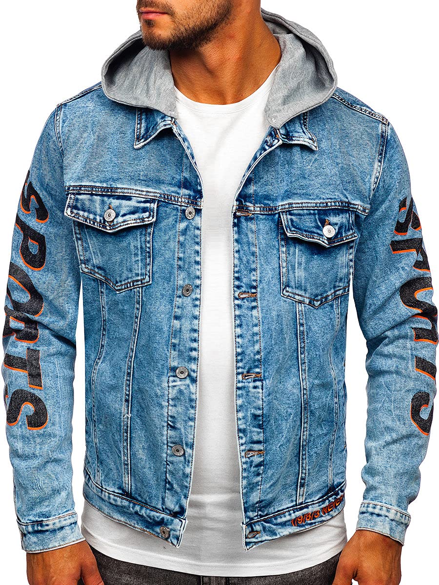 BOLF Herren Jeans Jacke Denim Jacket Übergangsjacke Langarm Knopfleiste Casual Denimwear Leichte HY959 Dunkelblau M [4D4]