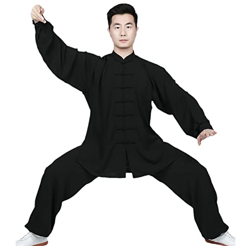 ZEDDG Traditionelle Chinesische kung fu anzug Kampfkunst Uniform damen Herren Tai Chi Wing Chun Kleidung,Black-L