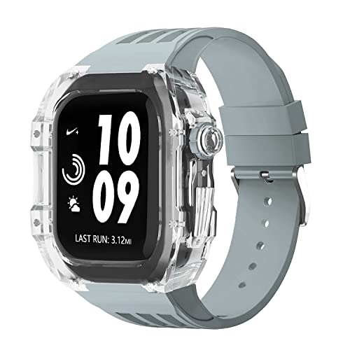 NEYENS Ersatz-Uhrenarmband aus Gummi mit transparenter Lünette, für Apple Watch, 44 mm, 45 mm, Urban Sportarmband, für iWatch-Serie S4, S6, SE, S7, 45 mm, Achat