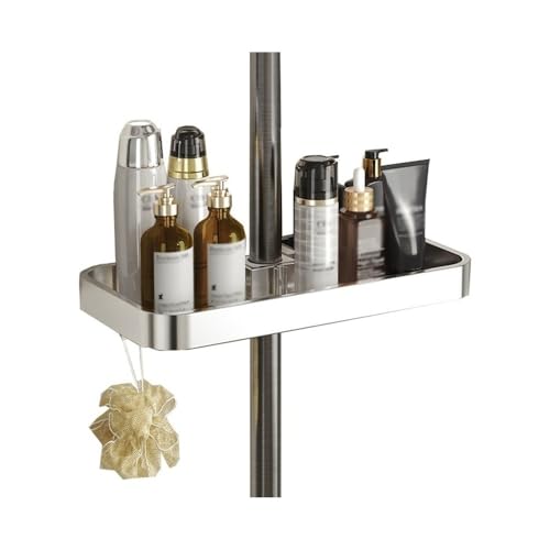 Badezimmerregal für Bad und Küche Duschcaddy-Organizer for Badezimmer, modernes Duschregal aus Aluminium mit Geländer und Haken, höhenverstellbarer und drehbarer Dusch-Hänge-Organizer Duschablage(Silv