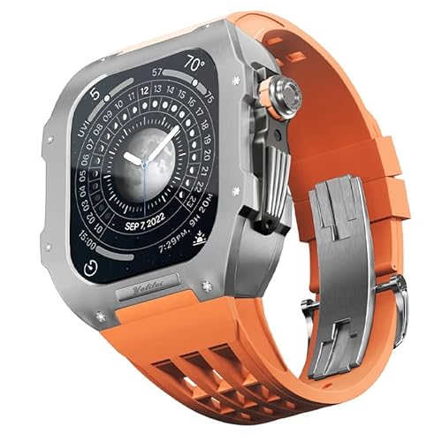 KANUZ Gummiarmband, Lünette, Titanlegierung, für iWatch Watch 7/8, Apple Mod Watch, Zubehör, Ersatz-Edelstahlgehäuse für Apple Serie 45 mm (Farbe: Orange 9, Größe: 45 mm)