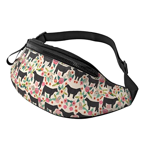 Bauchtasche für Damen und Herren, mit rosa Blumen, für Reisen, Yoga, Fitnessstudio, Outdoor, Workout, Sport, Reisen, Laufen, Schwarz , Einheitsgröße