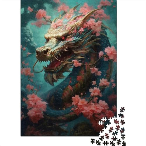 1000-teiliges Puzzle für Erwachsene Teenager, japanischer Drache, Kirschholz-Puzzle, Puzzle für Erwachsene und Teenager, Geschenke für Freunde und Familie, 75 x 50 cm