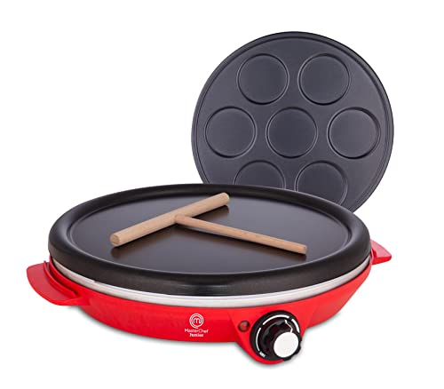 Masterchef Junior Elektrische Crêpes, Easy Party, 2 austauschbare Platten für Crêpes und Mini-Crêpes, Leistung 1000 W, Antihaftbeschichtung, inkl. T-förmige Streurolle