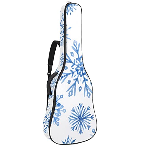 Gitarrentasche Schutz- und Transporttasche für akustische und klassische Gitarren wasserfest und gepolstert Blaue Schneeflocken weiße Weihnachten 108.9x42.9x11.9 cm