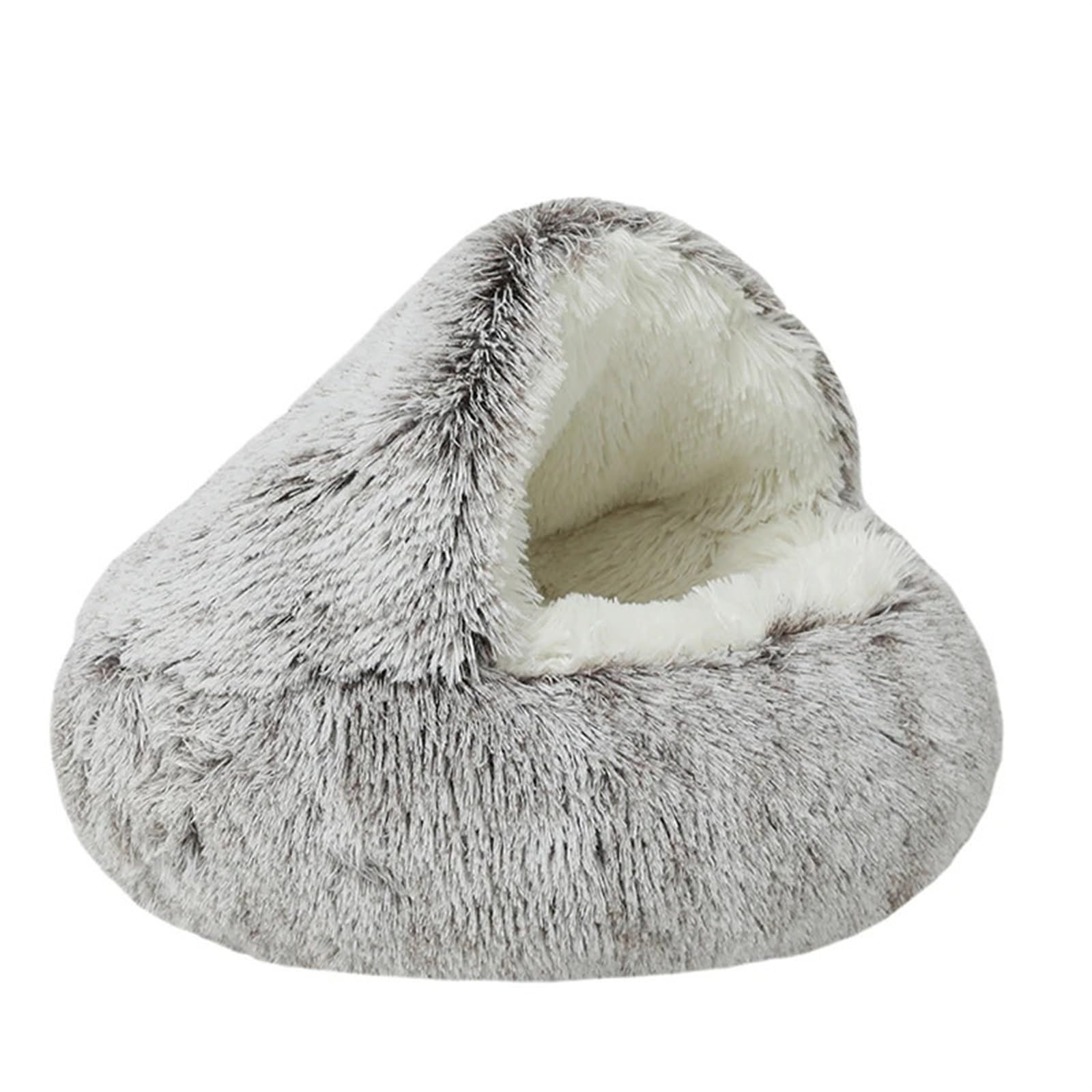 UVDS 2 In 1 Haustier Hund Katze Bett Runde Plüsch Katze Warme Bett Haus Weiche Lange Plüsch Bett for Kleine Hunde Katzen Nest Donut Wärmende Schlafen Bett (Color : Coffe Long Plush, Size : 50cm)