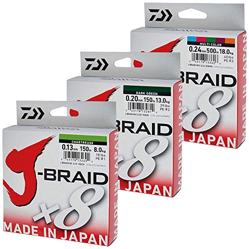 Daiwa 2 STK J-Braid 8 Braid 0.24mm, 18,0kg/40lbs, 150m dunkelgrün (Doppelpack)