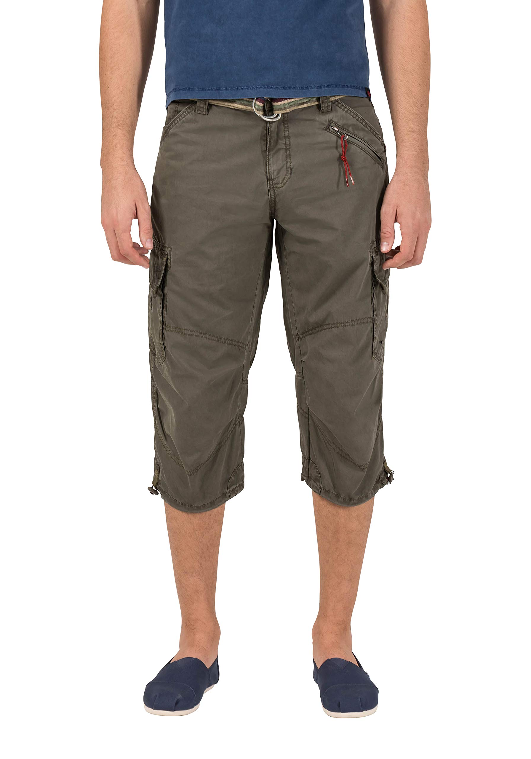 Timezone Herren Shorts Loose Miles 3/4 Cargo incl. Belt, Grün (washed oliv 4064), W33