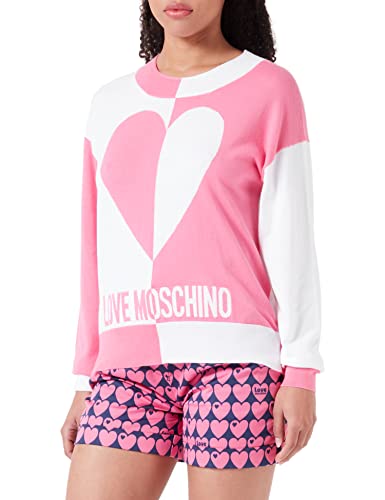 Love Moschino Women's Long-Sleeved Roundneck Pullover, Fuchsia White, 38