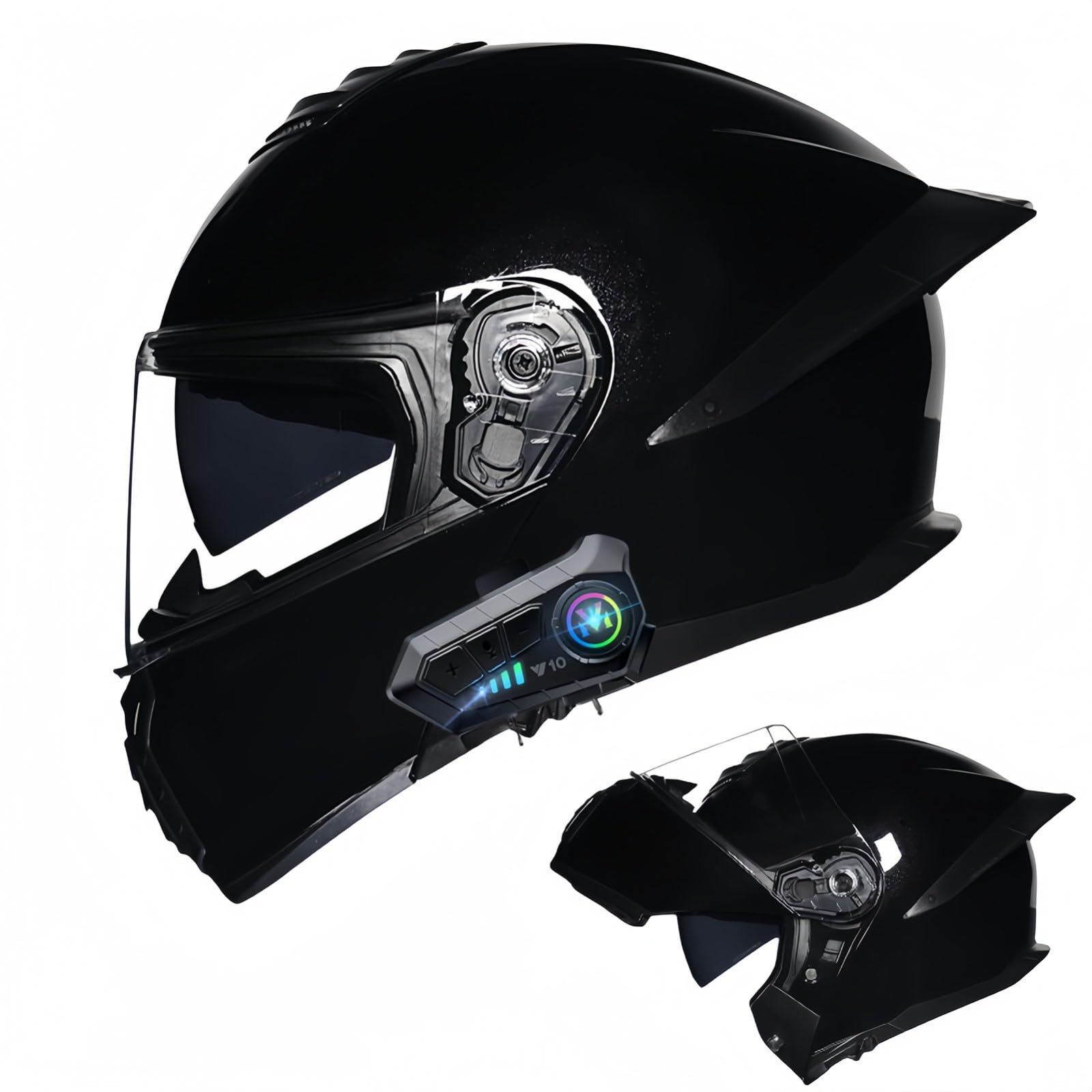 Bluetooth-Modularer Motorradhelm, ECE-Geprüfter Hochklappbarer Integralhelm, Straßenrad-Rennhelm, Mit Doppelvisier, Für Erwachsene, Männer, Frauen F,XXXL65-66CM