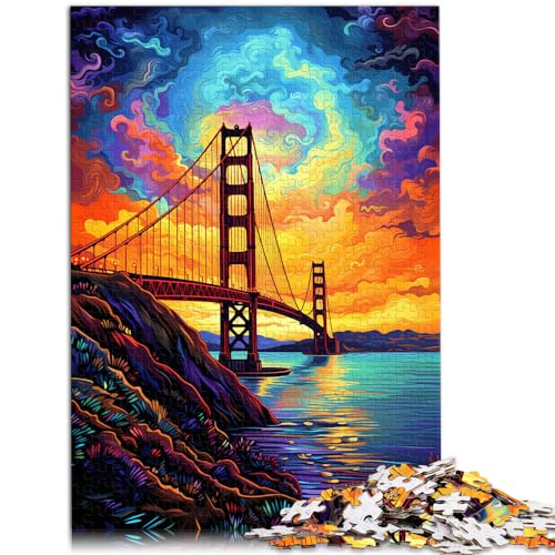 Puzzle für die farbenfrohe und psychedelische Golden Gate Bridge, 1000-teiliges Puzzle für Erwachsene, Holzpuzzle für Familienspaß und Spieleabend, 1000 Teile (50 x 75 cm)