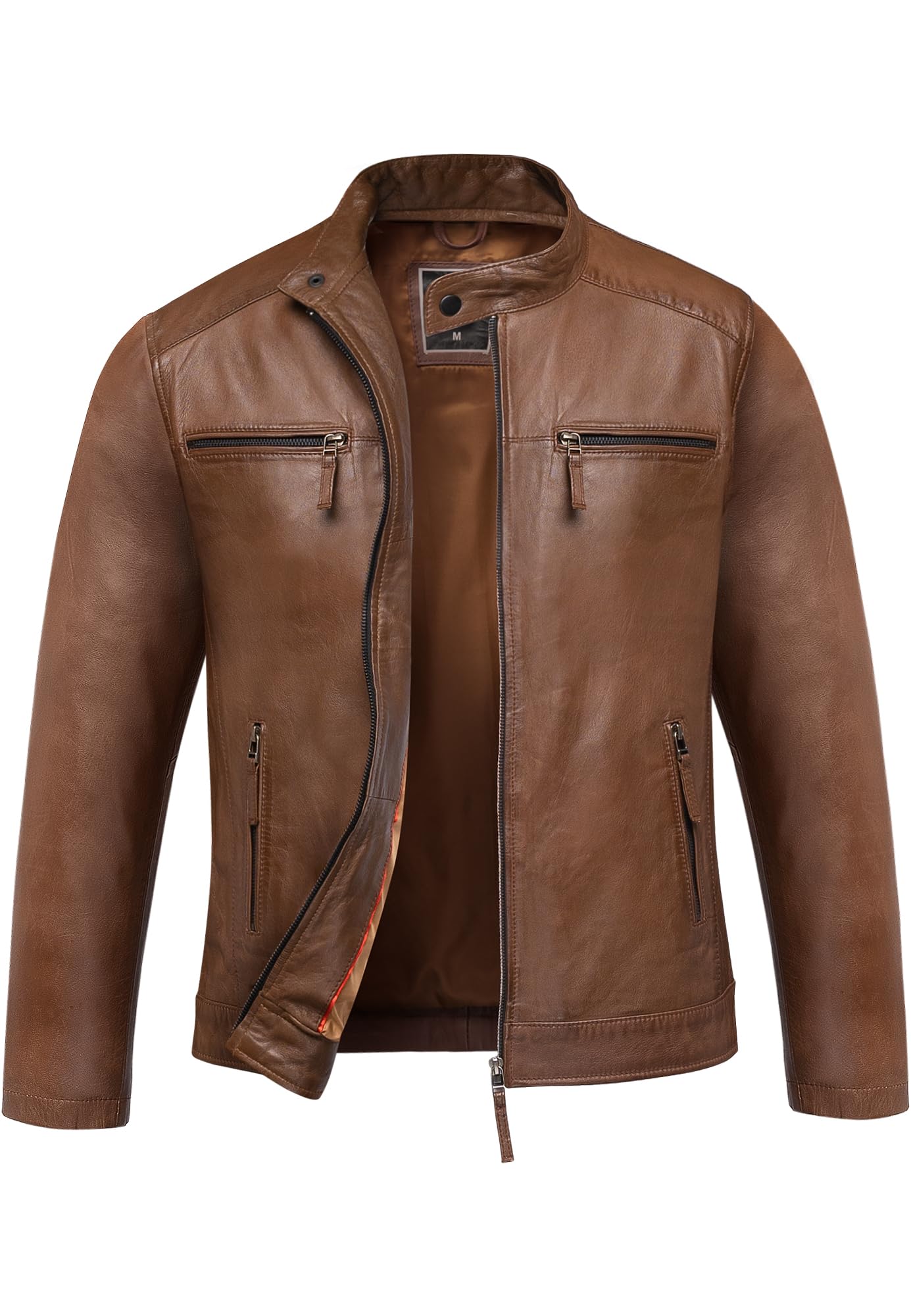 Amaci&Sons Herren Echtleder Jacke Biker Zipper Lederjacke 9108 Cognac L