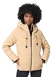 MARIKOO Damen Winterjacke Steppjacke Winter Jacke gesteppt warm mit Kapuze B977 [B977-Shimo-Beige-Gr.L]