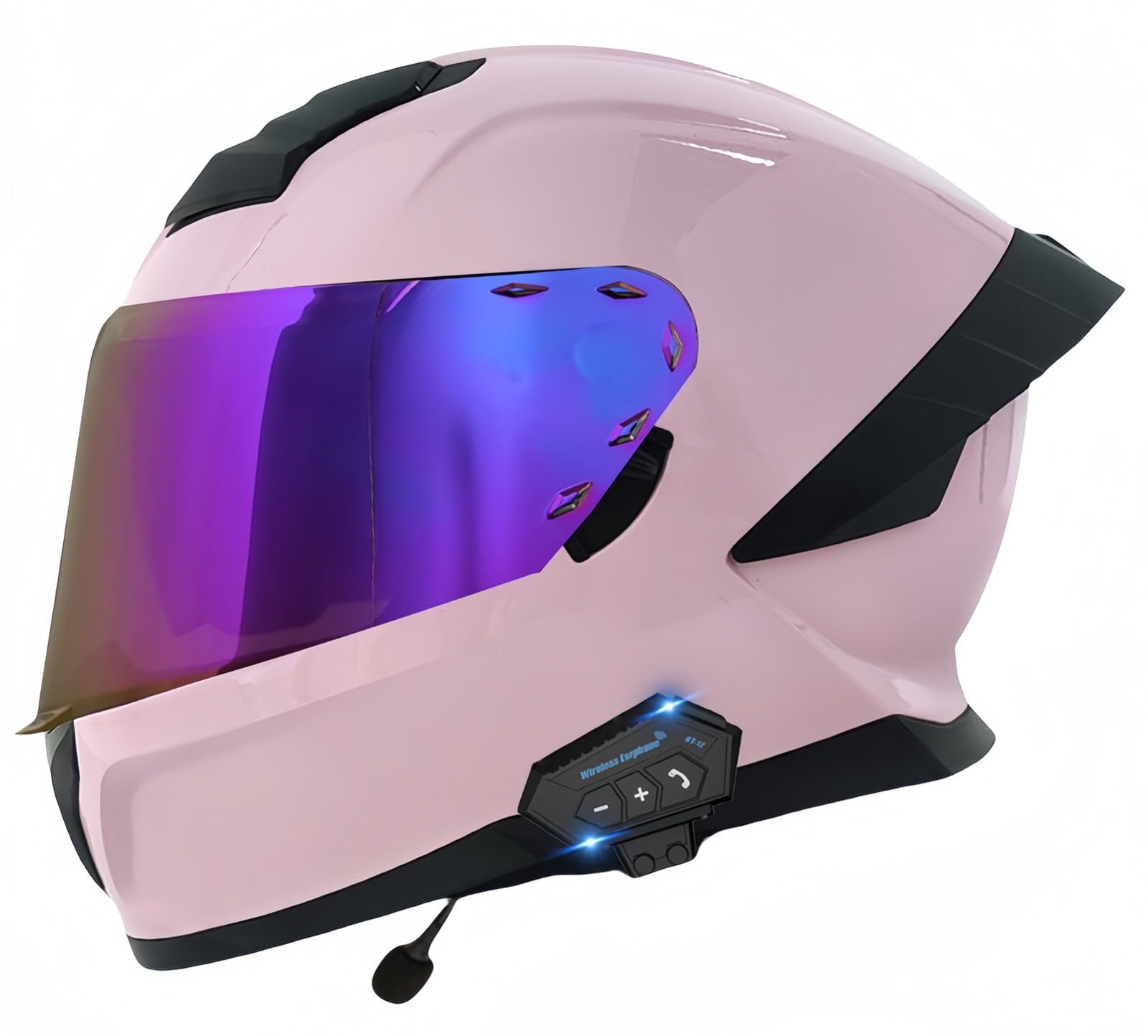 Bluetooth-Klapphelm, ECE-Zugelassener Motorrad-Integrierter Helm Mit Doppelvisier, Integral-Motorradhelm, Antibeschlag-Motorrad-Roller-Helm, Doppelspiegel, Herren-Damen-Helm F,M54-55CM