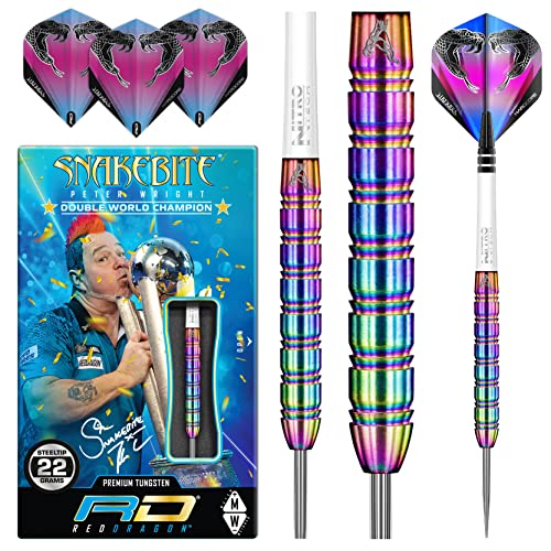 RED DRAGON Peter Wright Snakebite 1: 22g Tungsten Darts mit Flights und Schäfte