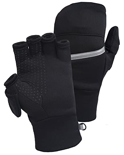 TrailHeads Herren Power Stretch Convertible Fäustlinge | Fingerlose Handschuhe, Schwarz , S/M