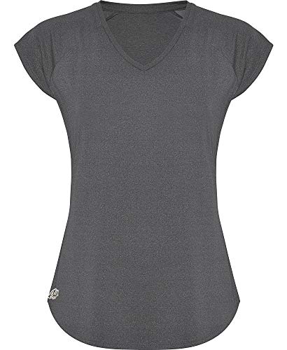 GO HEAVY Damen Fitness Funktions Sport T-Shirt Laufshirt Kurzarm Schnelltrocknend Yoga Sportoberteil | Grau M