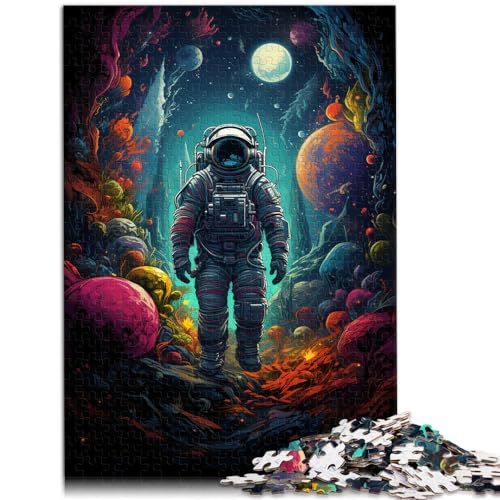 Puzzles, Lernspiele, Bunter Psychedelischer Astronaut im Weltraum, lustige Puzzles für Erwachsene, 1000-teiliges Holzpuzzle, anspruchsvolles Spiel, 1000 Teile (50 x 75 cm)