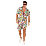 W WIDMANN MILANO Party Fashion - Hawaii Outfit, Kurzarm Hemd und Shorts, Blumen, Aloha, Strand Party, Verkleidung