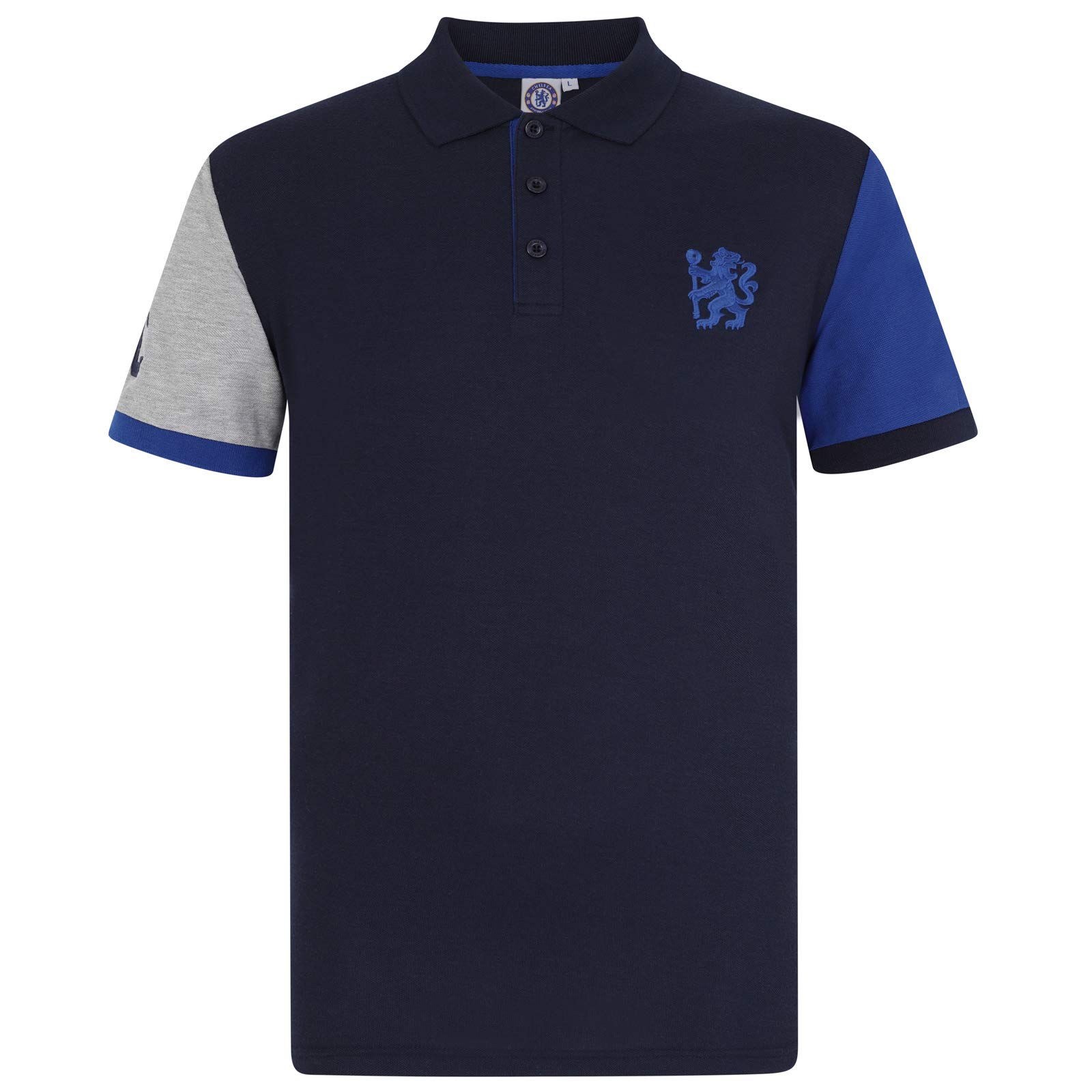 Chelsea FC Herren Polo-Shirt mit originalem Fußball-Wappen - Dunkelblau mit Kontrastärmeln - M