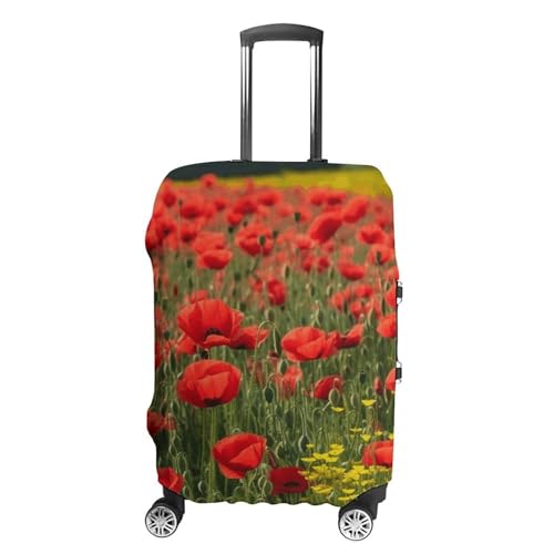 CSGJMYGS Reisegepäckabdeckung, elastisch, waschbar, modisch, kratzfest, schöne lila Schmetterlings-Blumen-Koffer-Schutz, passend für 45,7 - 81,3 cm Gepäck, Rote Mohnfeld, Bauernhof, Wiese Landschaft,