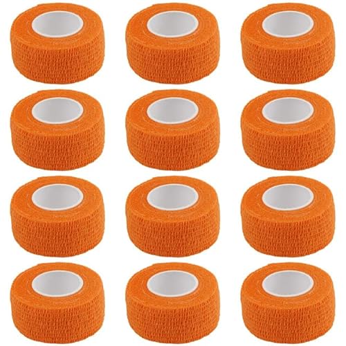 12 Rollen 2,5 cm Selbstklebende Bandage Vet Wrap Kohäsive Bandage Tierbandage Selbstklebende Bandagen für Haustiere und Haustiere Knöchelverstauchungen-Orange