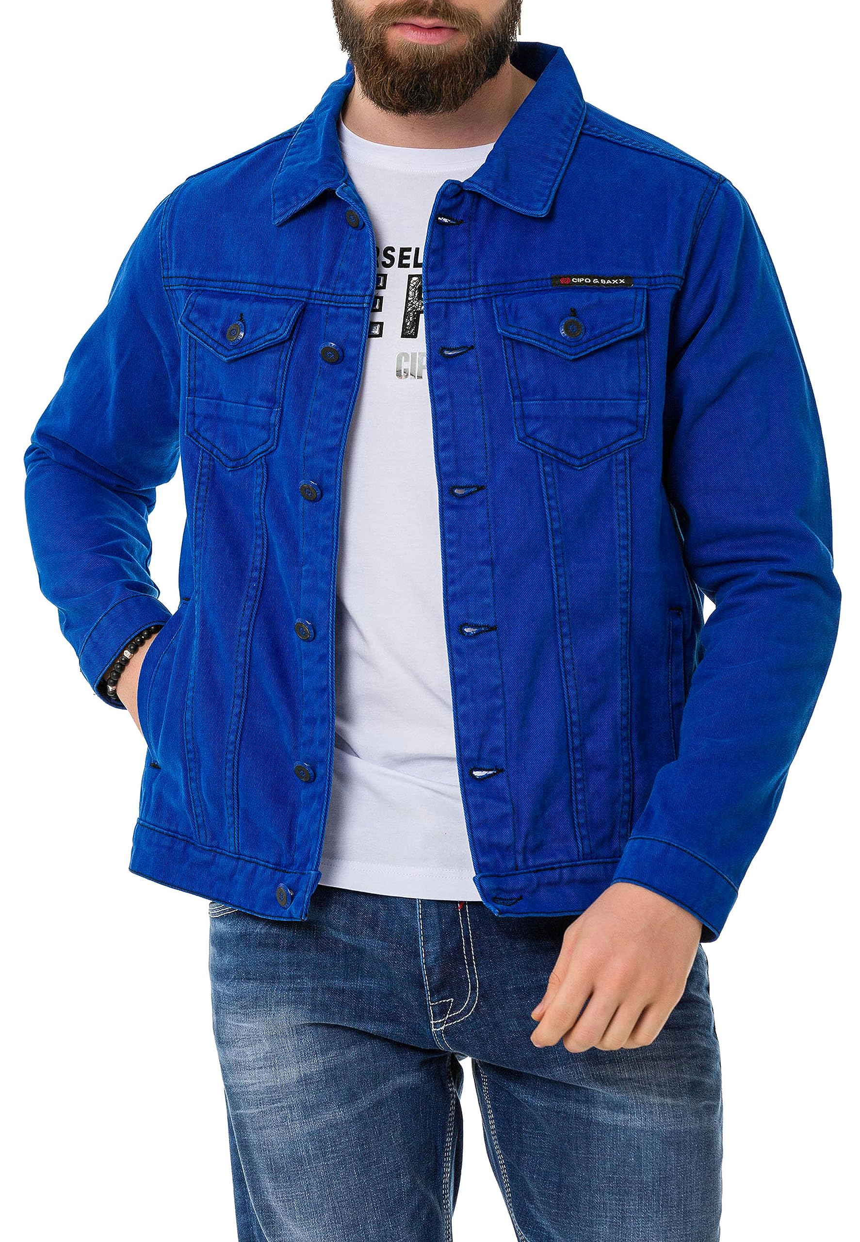 Cipo & Baxx Herren Jeans Jacke Übergangsjacke Baumwolle mit Taschen CJ289 Saxeblau M