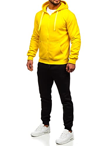 BOLF Herren Sportanzug Jogginganzug Trainingsanzüge Fitnessanzug Sweatshirt Set Tracksuit Workout Sport Fitness für Running Yoga Gym Sportswear D004 Gelb L [8H8]