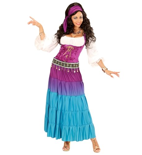 Widmann 67735 - Gypsy Kleid, Münzengürtel und Bandana, Zigeunerin, für Karneval, Mottoparty