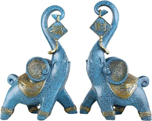 Elefanten-Dekor-Statue, Gold-Dekor, Harz-Elefant-Skulptur, goldene Feng Shui-Thai-Elefanten-Statuen, Figuren, Elefanten-Statuen, Heimdekoration, Esstisch, Tafelaufsatz, Dekor, Blau