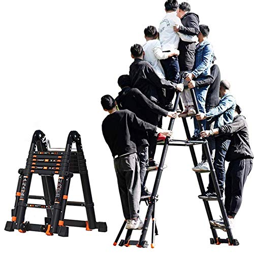 Teleskopleiter 3,4 m/4,2 m/5 m/6,6 m/7,4 m, schwarze Teleskopleiter mit Stabilisatorstange, Aluminium-Teleskop-Ausziehleiter für Dächer, Industrie- und Haushaltsdachböden, Tragkraft 150 kg (Farbe: 6,6