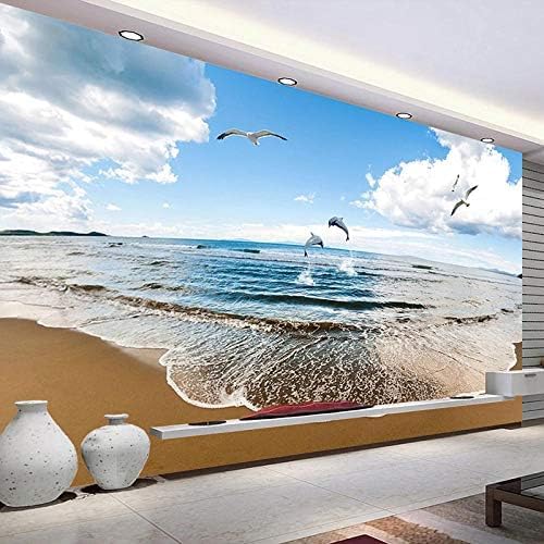 XLMING Blauer Himmel Weiße Wolken Seaside Scenery Beach Bilder Küche Esszimmer Arbeitszimmer Wohnzimmer TV Hintergrund Wand 3D Tapete-400cm×280cm